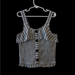 japna blue & white striped button front crop top